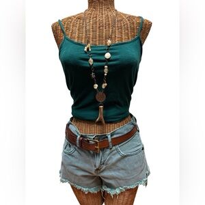 Free People Denim Distressed Cut-offs Raw Frayed Hem Teal/Aqua Green Wash Sz 25